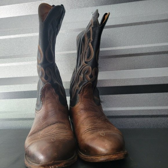 Nocona Boots Cowboy Made In USA Brown Black Mens Size 9 D - Picture 2 of 6